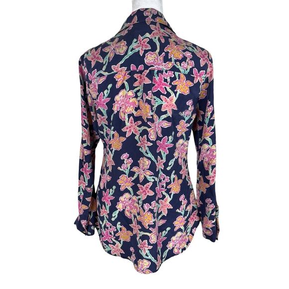 Lilly Pulitzer Boston Silk Blouse Bright Navy Pretty Social Vacation Size Small - Picture 4 of 7